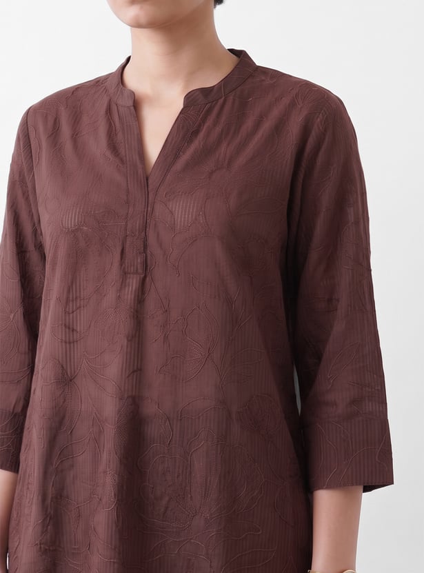 MELANGE Floral Embroidered A-Line Tunic