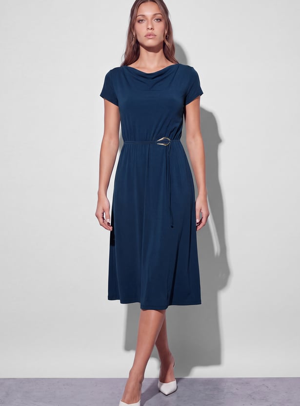 CODE Solid Cowl Neck Midi Dress