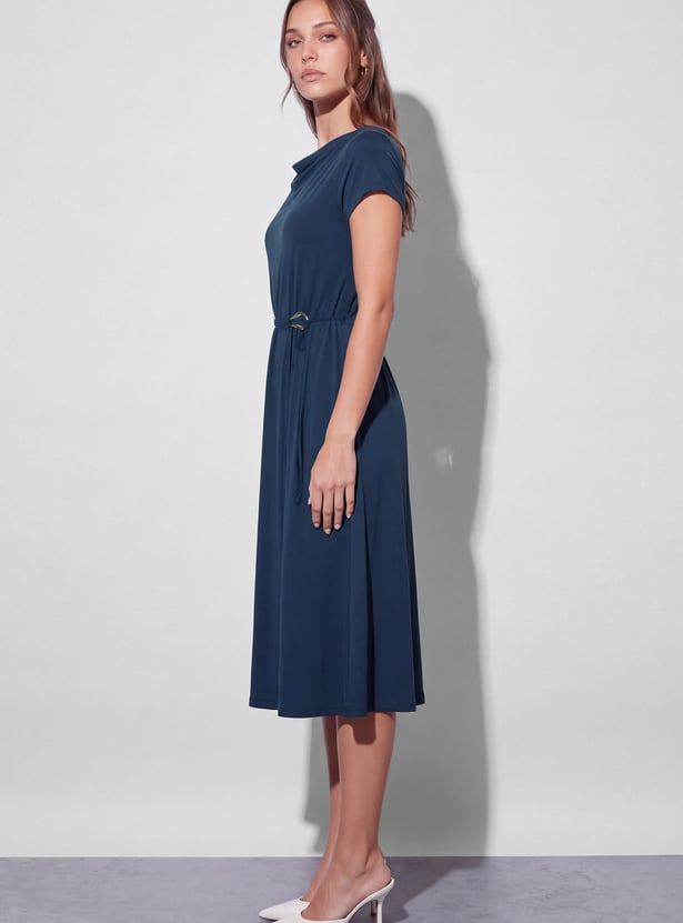 CODE Solid Cowl Neck Midi Dress