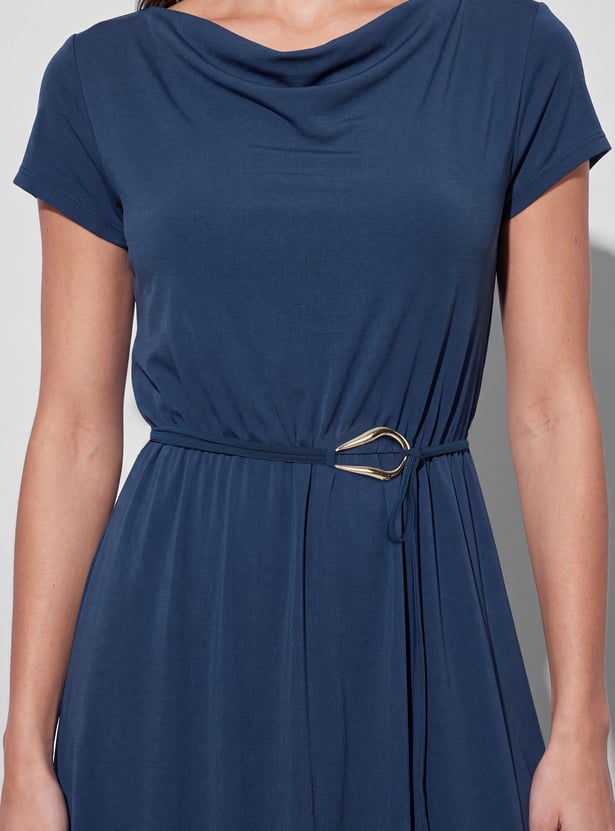 CODE Solid Cowl Neck Midi Dress