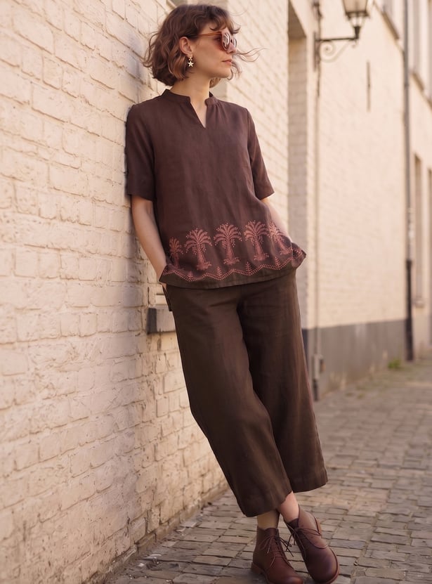 MELANGE Solid Straight Pants
