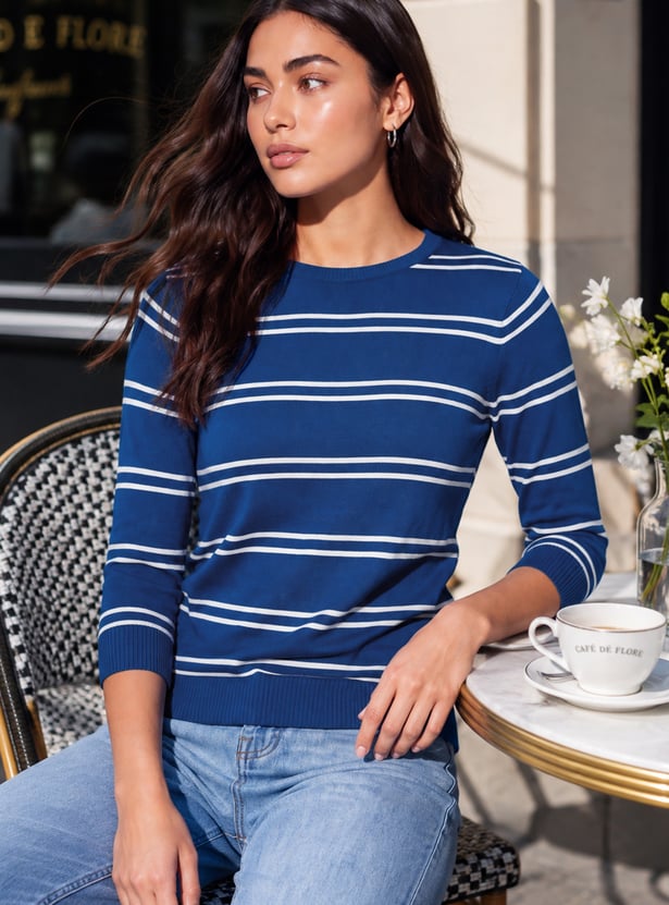 FAME FOREVER Striped Crew Neck Top