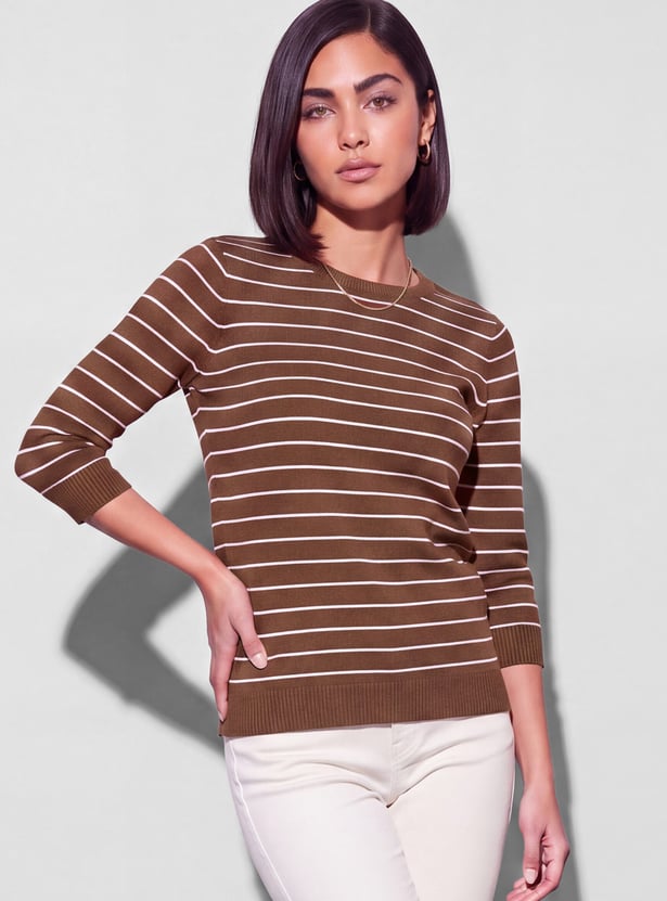 FAME FOREVER Striped Flat Knit Top