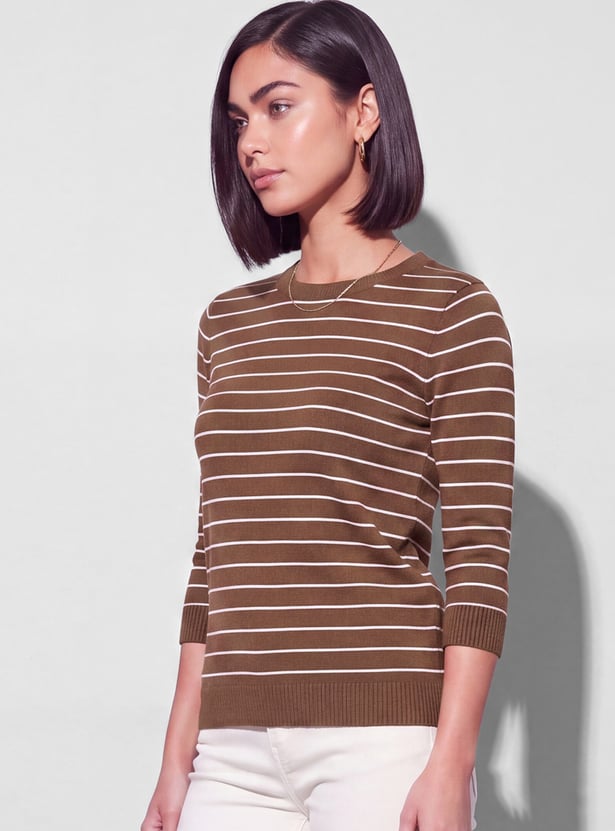 FAME FOREVER Striped Flat Knit Top