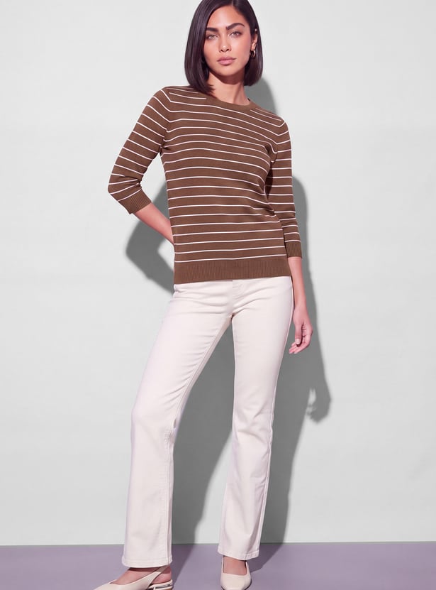 FAME FOREVER Striped Flat Knit Top