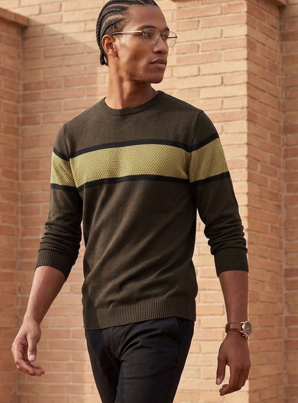 CODE Striped Crew Neck Sweater