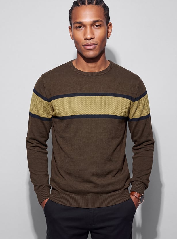 CODE Striped Crew Neck Sweater