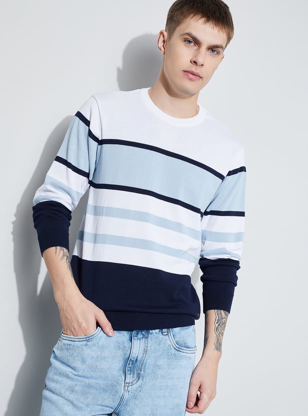 FAME FOREVER Striped Crew Neck Sweater