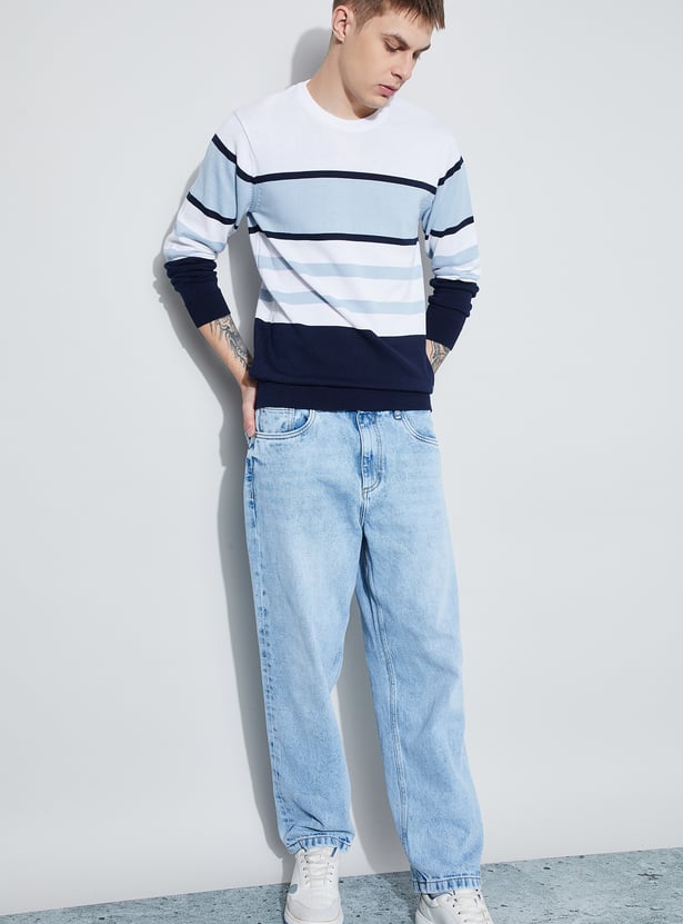FAME FOREVER Striped Crew Neck Sweater
