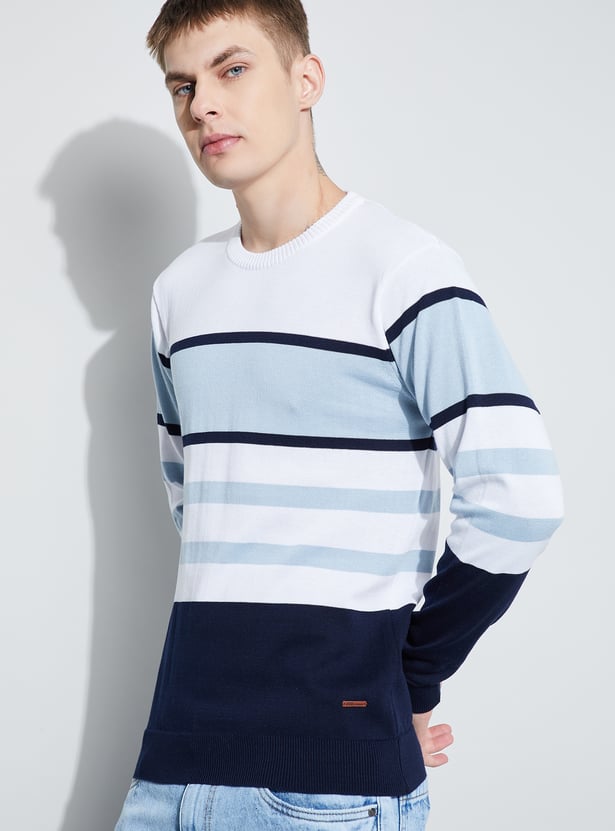 FAME FOREVER Striped Crew Neck Sweater