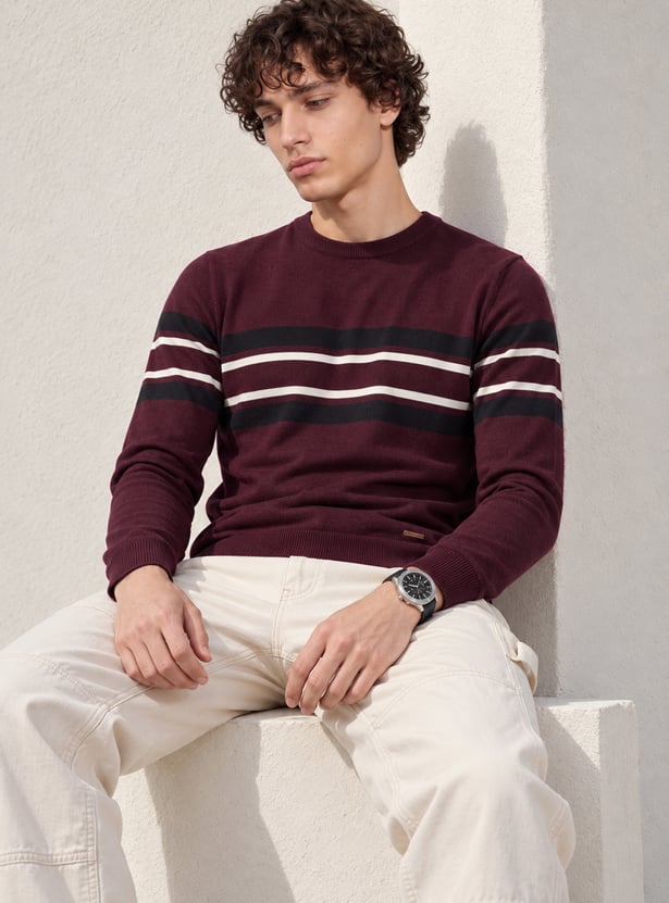 FAME FOREVER Striped Pullover Sweater