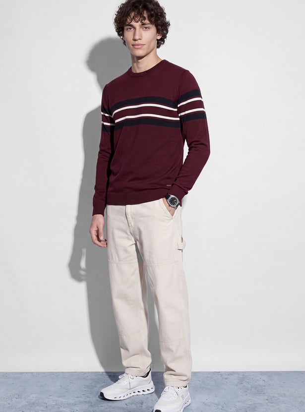 FAME FOREVER Striped Pullover Sweater