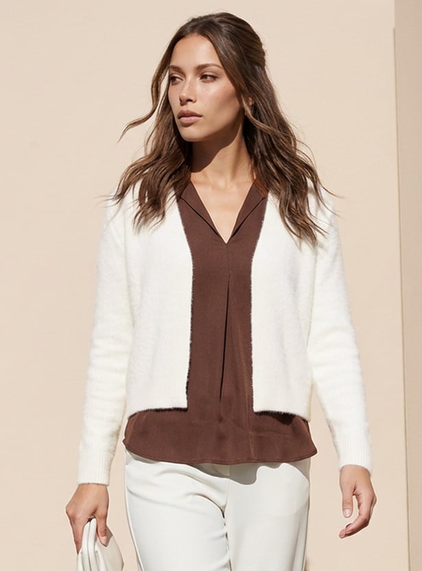 CODE Knitted Front Open Cardigan