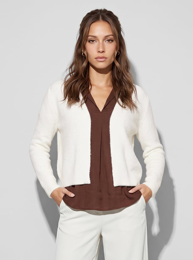 CODE Knitted Front Open Cardigan