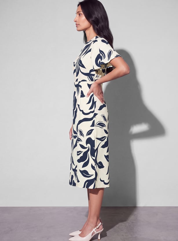 CODE Floral Print Flutter Sleeves Midi Dress