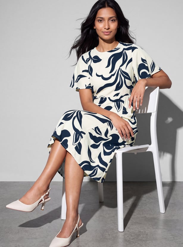 CODE Floral Print Flutter Sleeves Midi Dress