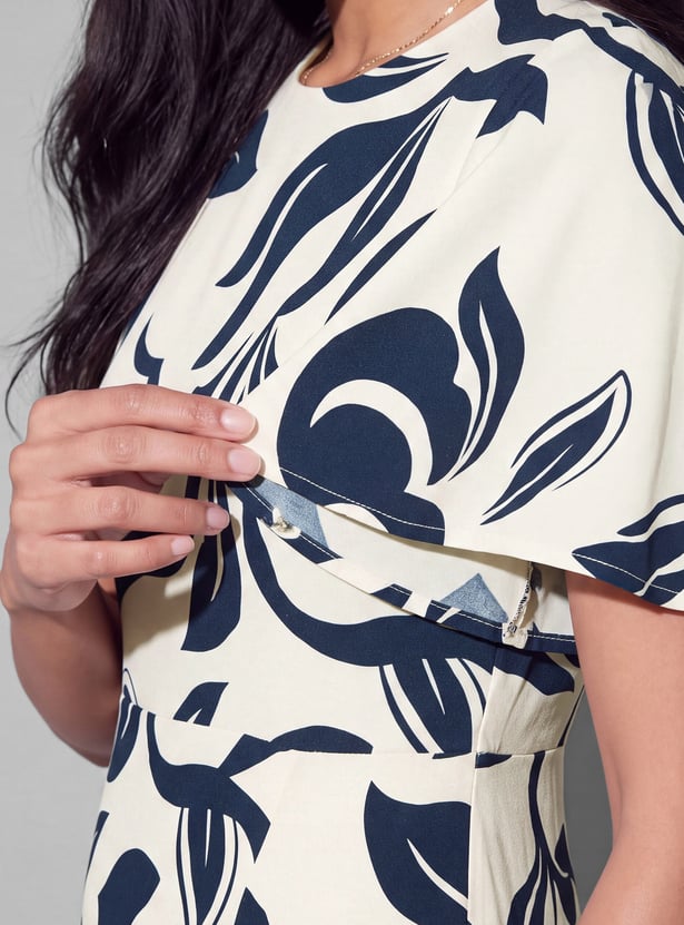 CODE Floral Print Flutter Sleeves Midi Dress