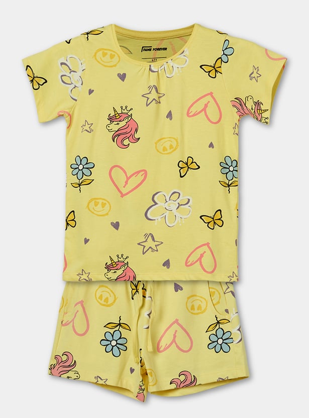FAME FOREVER Girls Printed T-shirt with Shorts