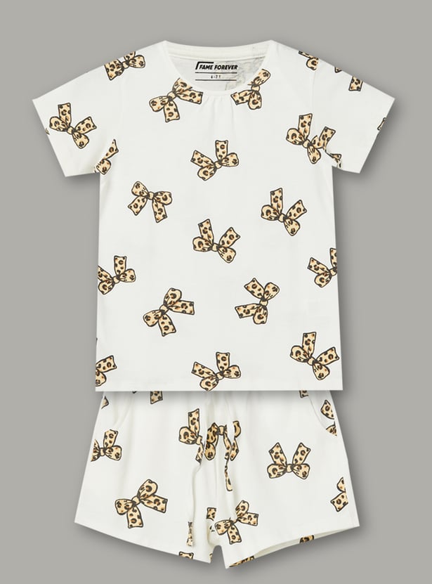FAME FOREVER Girls Print T-shirt with Shorts Set