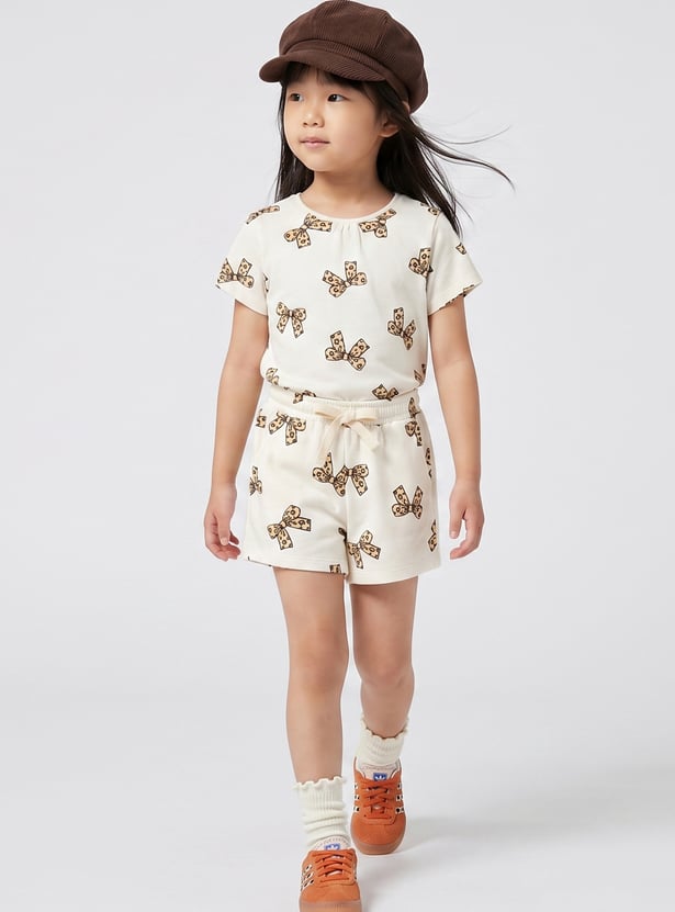 FAME FOREVER Girls Print T-shirt with Shorts Set
