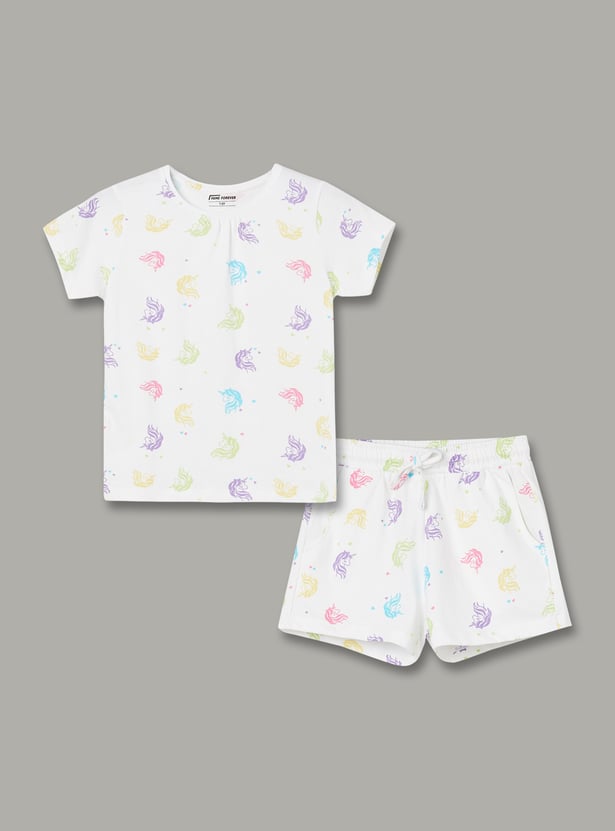 FAME FOREVER Girls Printed Top with Shorts