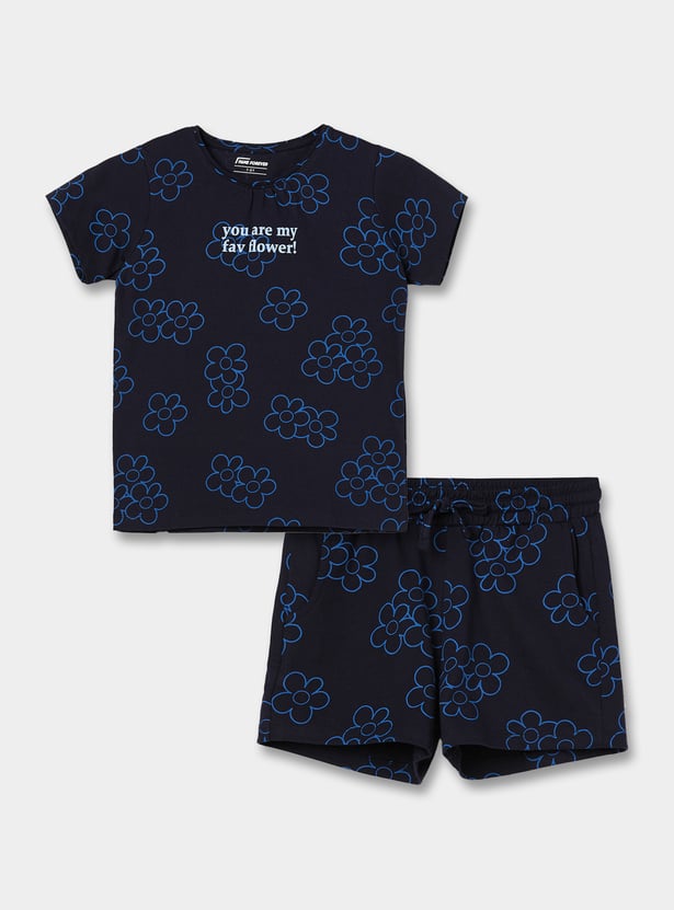 FAME FOREVER Girls Graphic Print T-shirt with Shorts Set