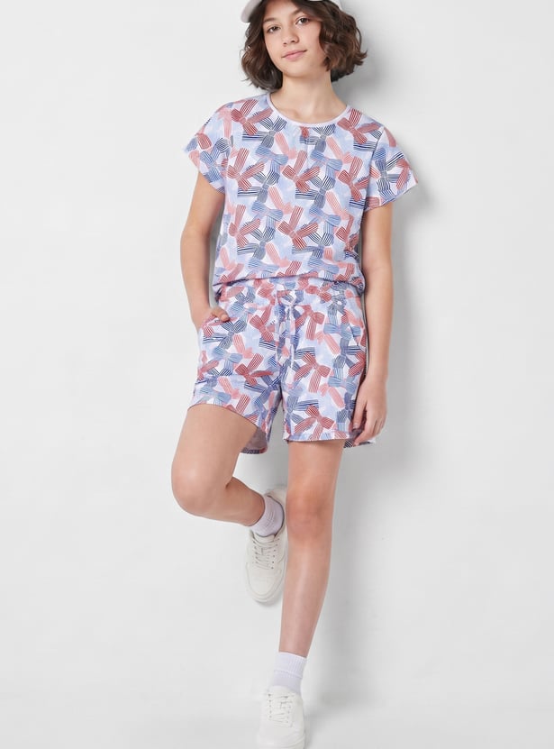 FAME FOREVER Girls Printed Top with Shorts Set