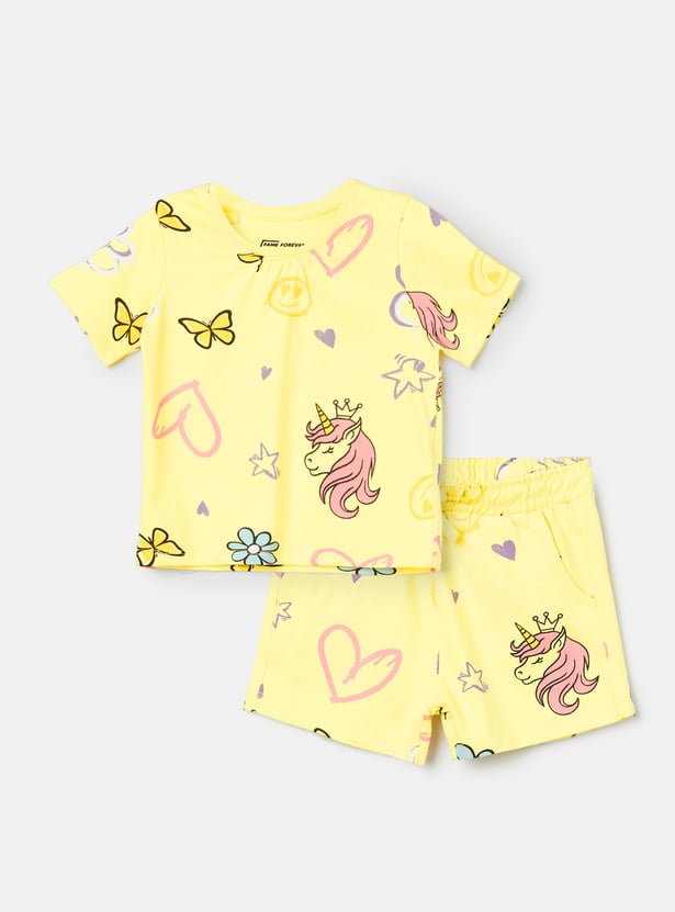 FAME FOREVER Girls Graphic Print T-shirt with Shorts