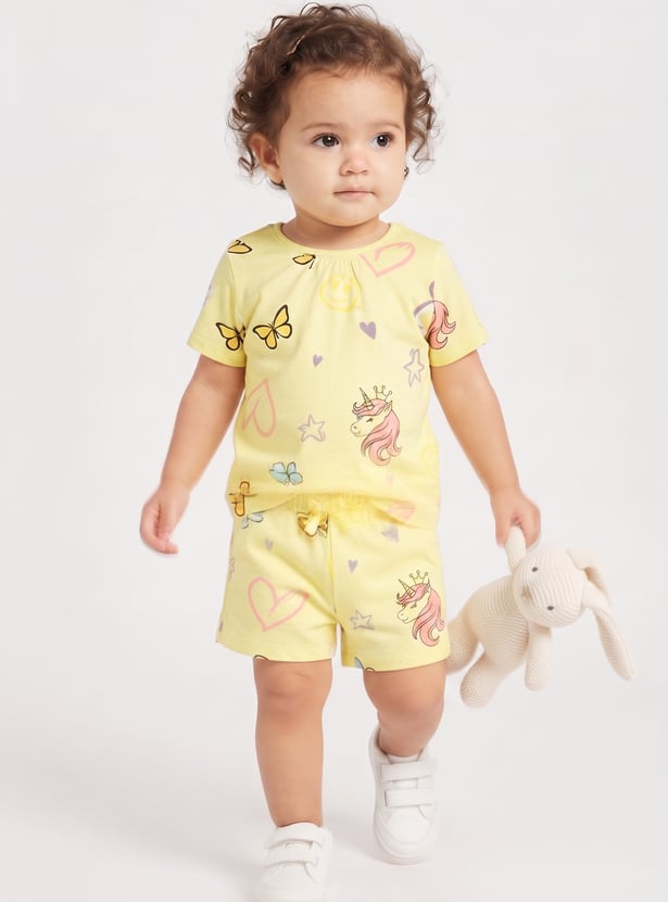 FAME FOREVER Girls Graphic Print T-shirt with Shorts