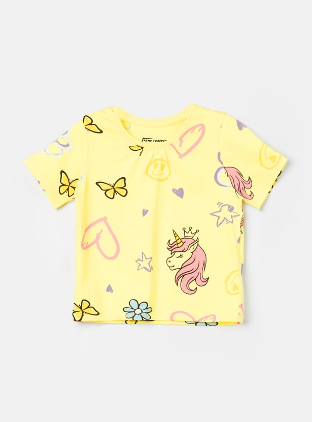 FAME FOREVER Girls Graphic Print T-shirt with Shorts