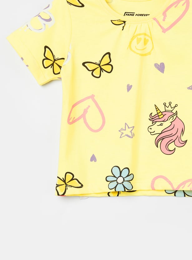 FAME FOREVER Girls Graphic Print T-shirt with Shorts
