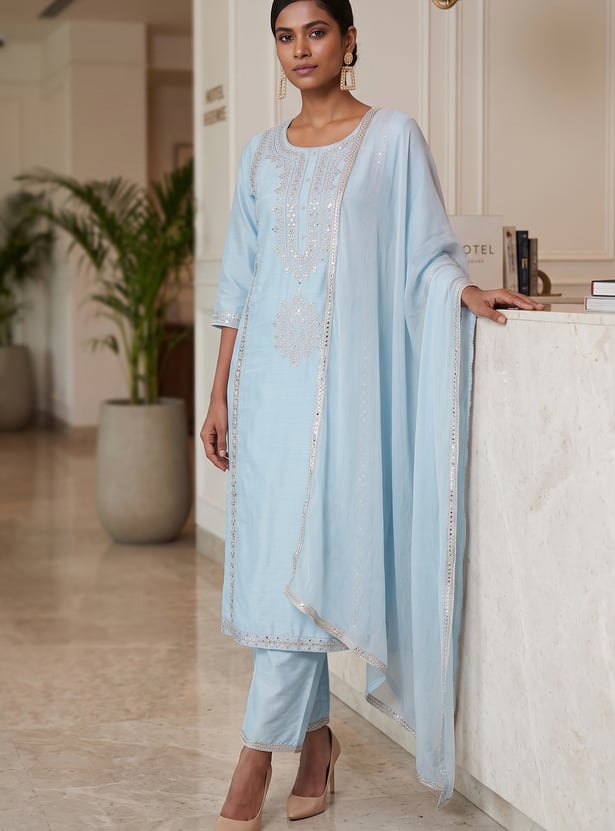 MELANGE Embroidered Straight Kurta Set
