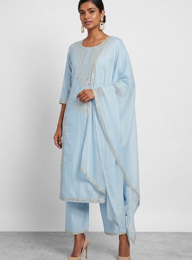 MELANGE Embroidered Straight Kurta Set