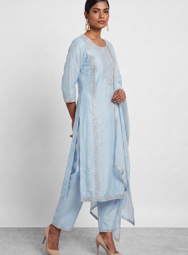 MELANGE Embroidered Straight Kurta Set