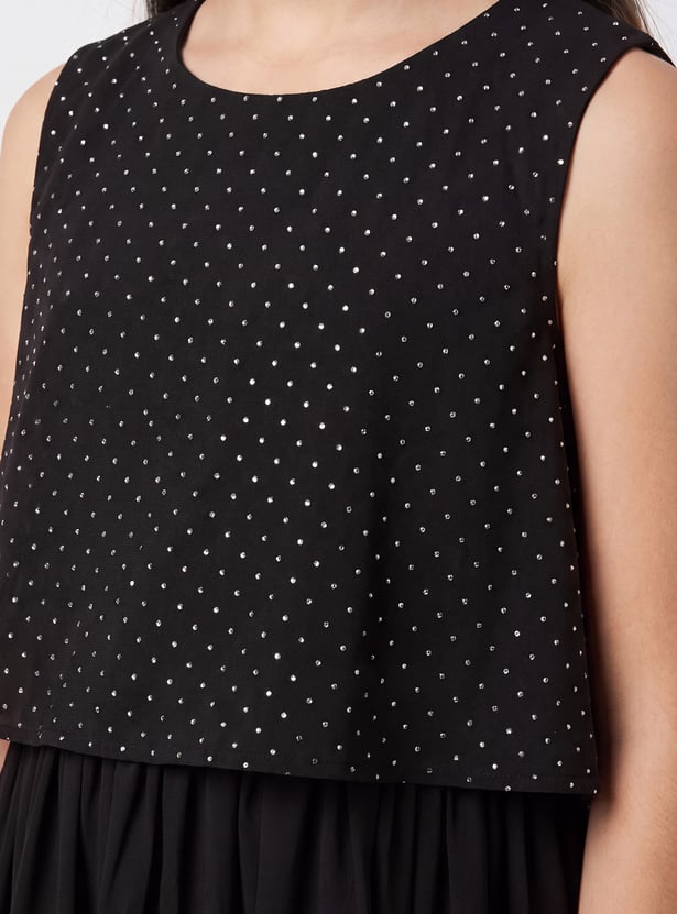 FAME FOREVER Girls Embellished Layered Dress