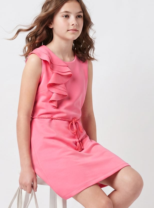 FAME FOREVER Girls Ruffle Detail Tie-Up Dress