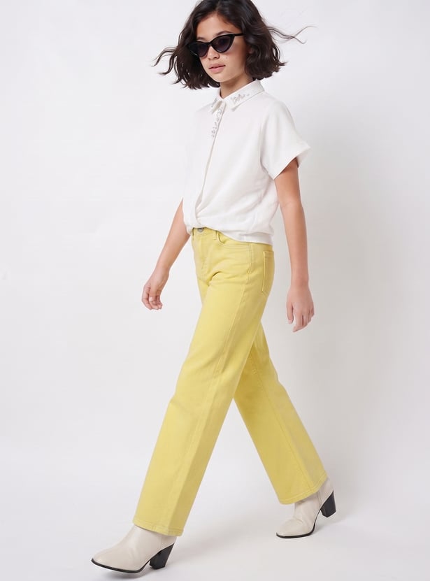 FAME FOREVER Girls Solid Mid-Rise Jeans