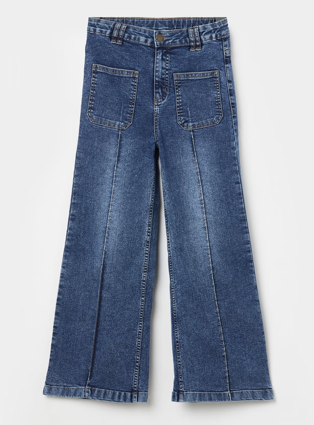 FAME FOREVER Girls Wide-Leg Mid-Wash Jeans