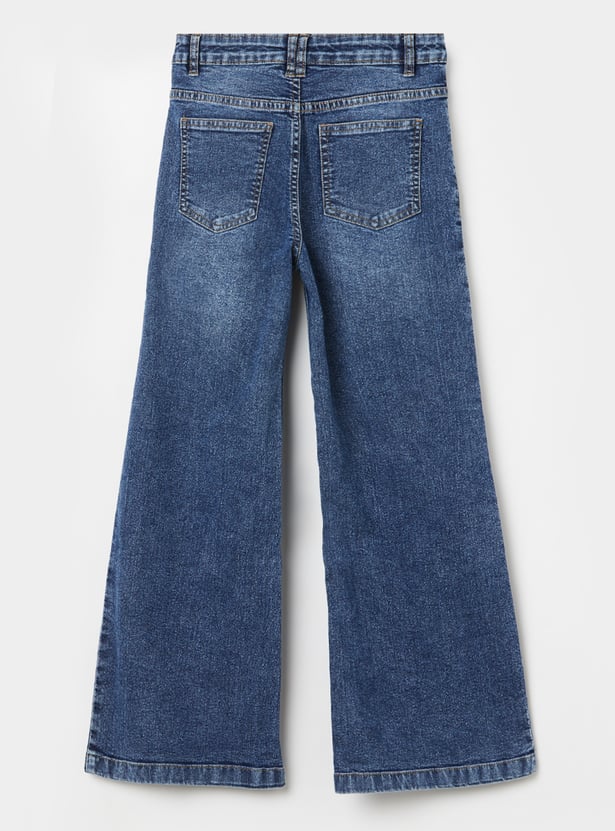 FAME FOREVER Girls Wide-Leg Mid-Wash Jeans