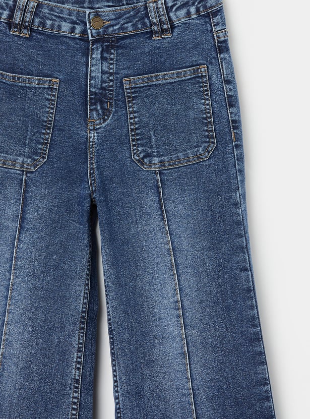 FAME FOREVER Girls Wide-Leg Mid-Wash Jeans