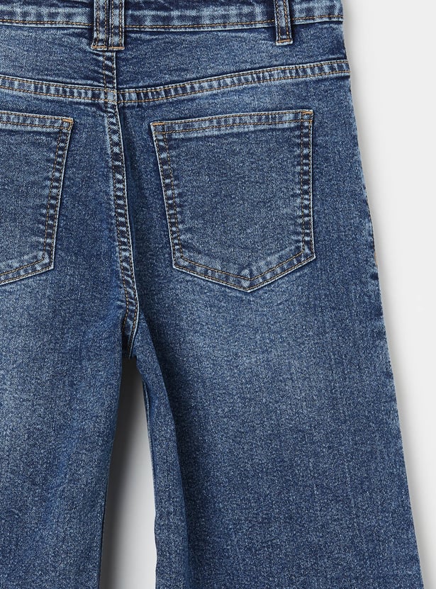 FAME FOREVER Girls Wide-Leg Mid-Wash Jeans