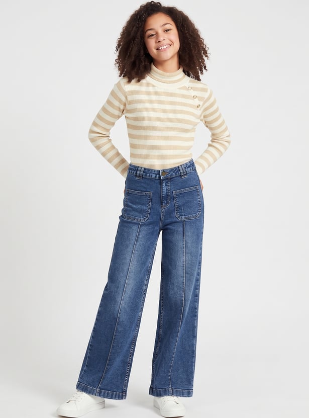 FAME FOREVER Girls Wide-Leg Mid-Wash Jeans