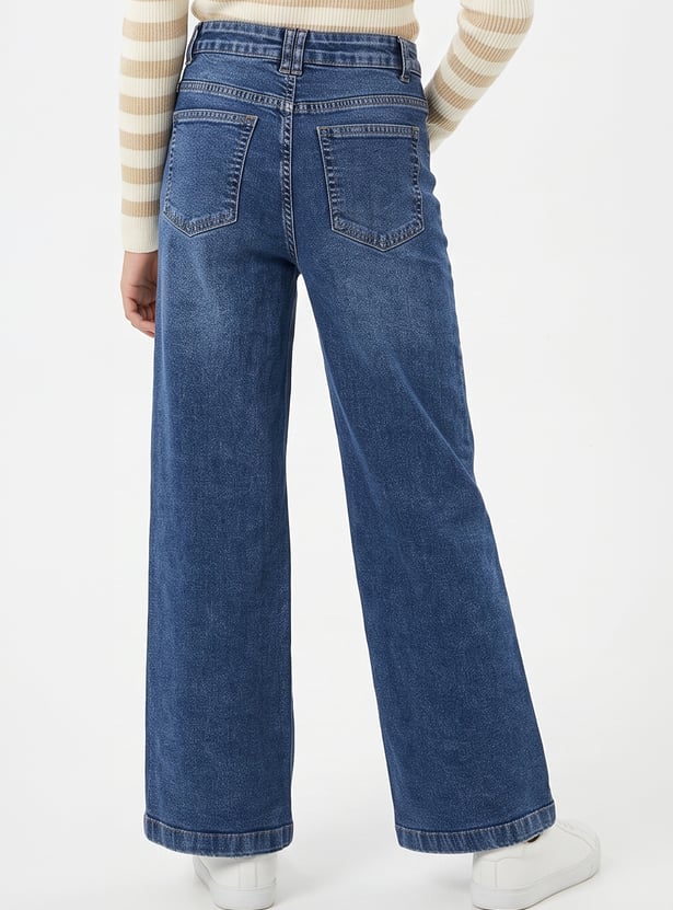 FAME FOREVER Girls Wide-Leg Mid-Wash Jeans