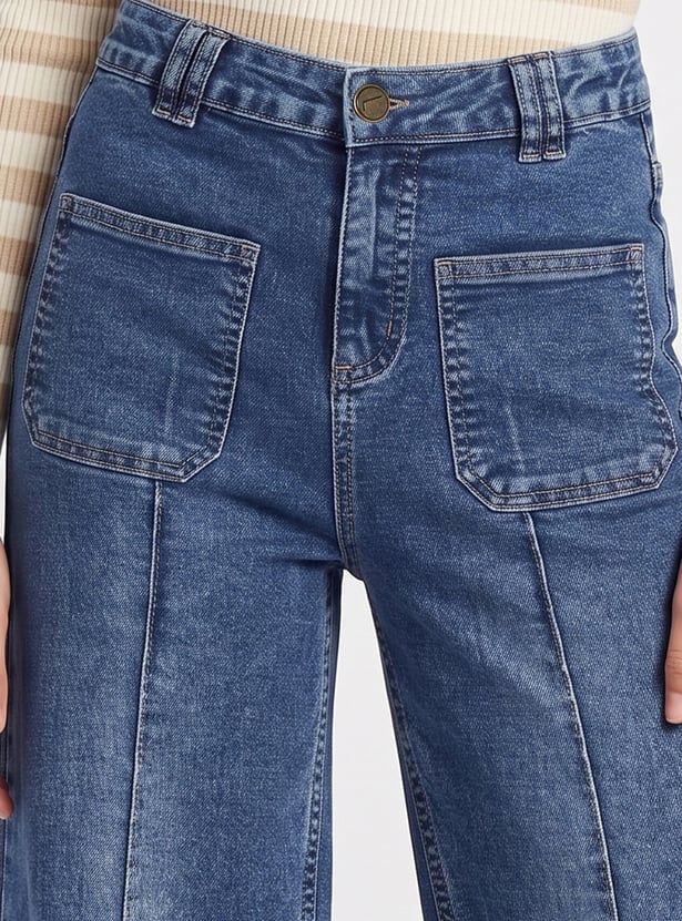 FAME FOREVER Girls Wide-Leg Mid-Wash Jeans