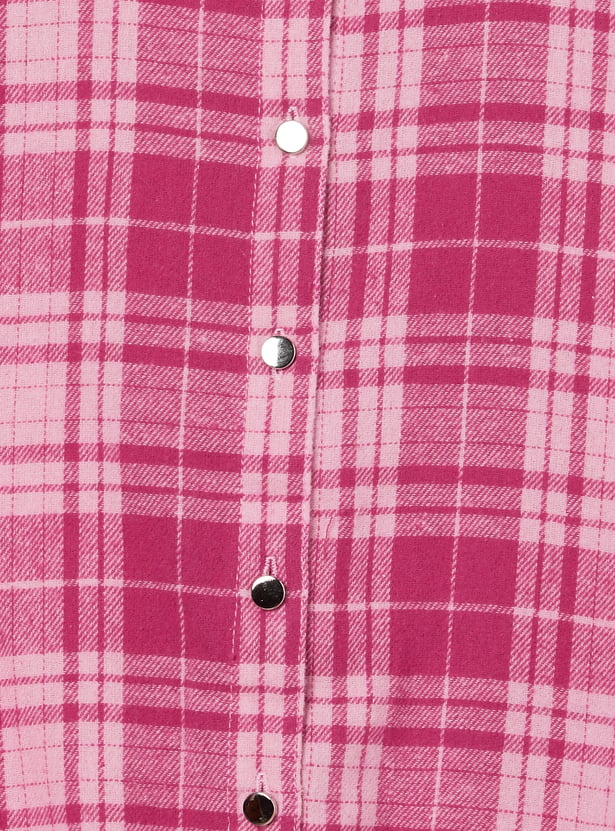 FAME FOREVER Girls Checked Puffed Sleeves Shirt Style Top
