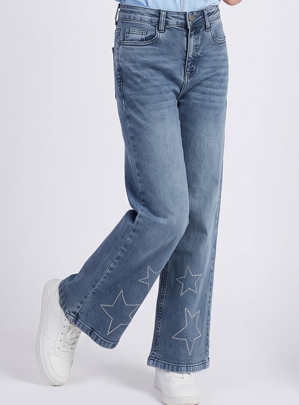 FAME FOREVER Girls Embellished Mid-Rise Jeans