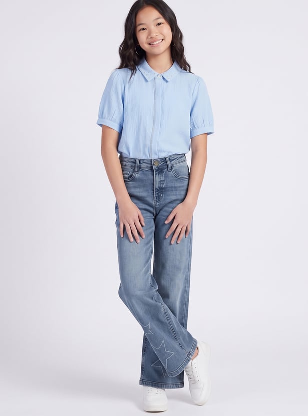 FAME FOREVER Girls Embellished Mid-Rise Jeans