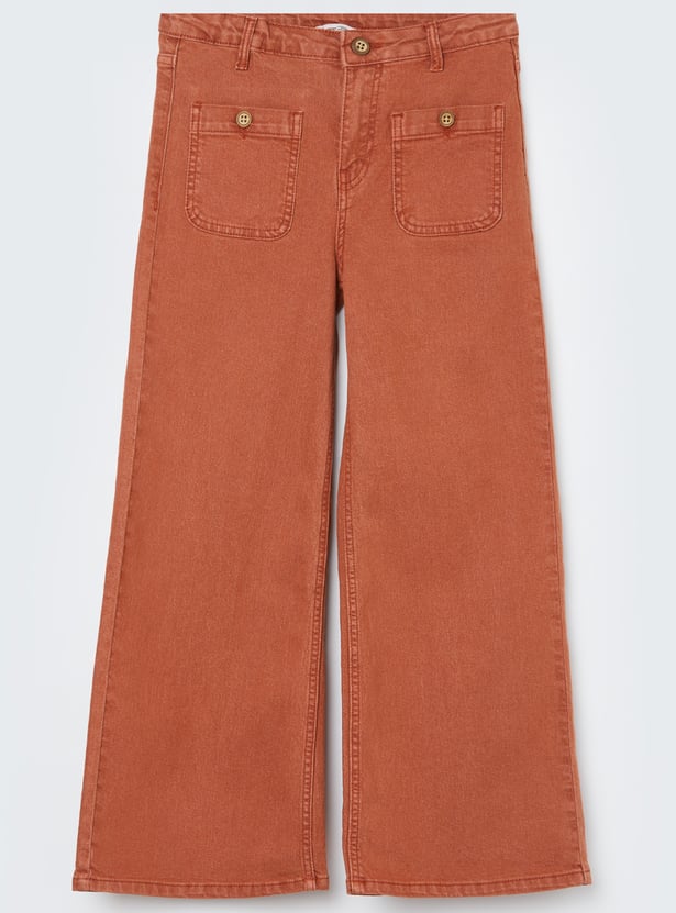 FAME FOREVER Girls Solid Wide Leg Jeans