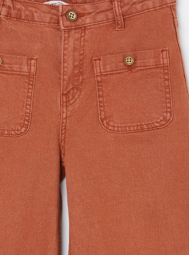 FAME FOREVER Girls Solid Wide Leg Jeans