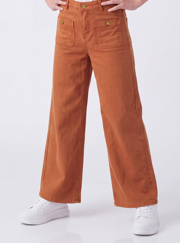 FAME FOREVER Girls Solid Wide Leg Jeans
